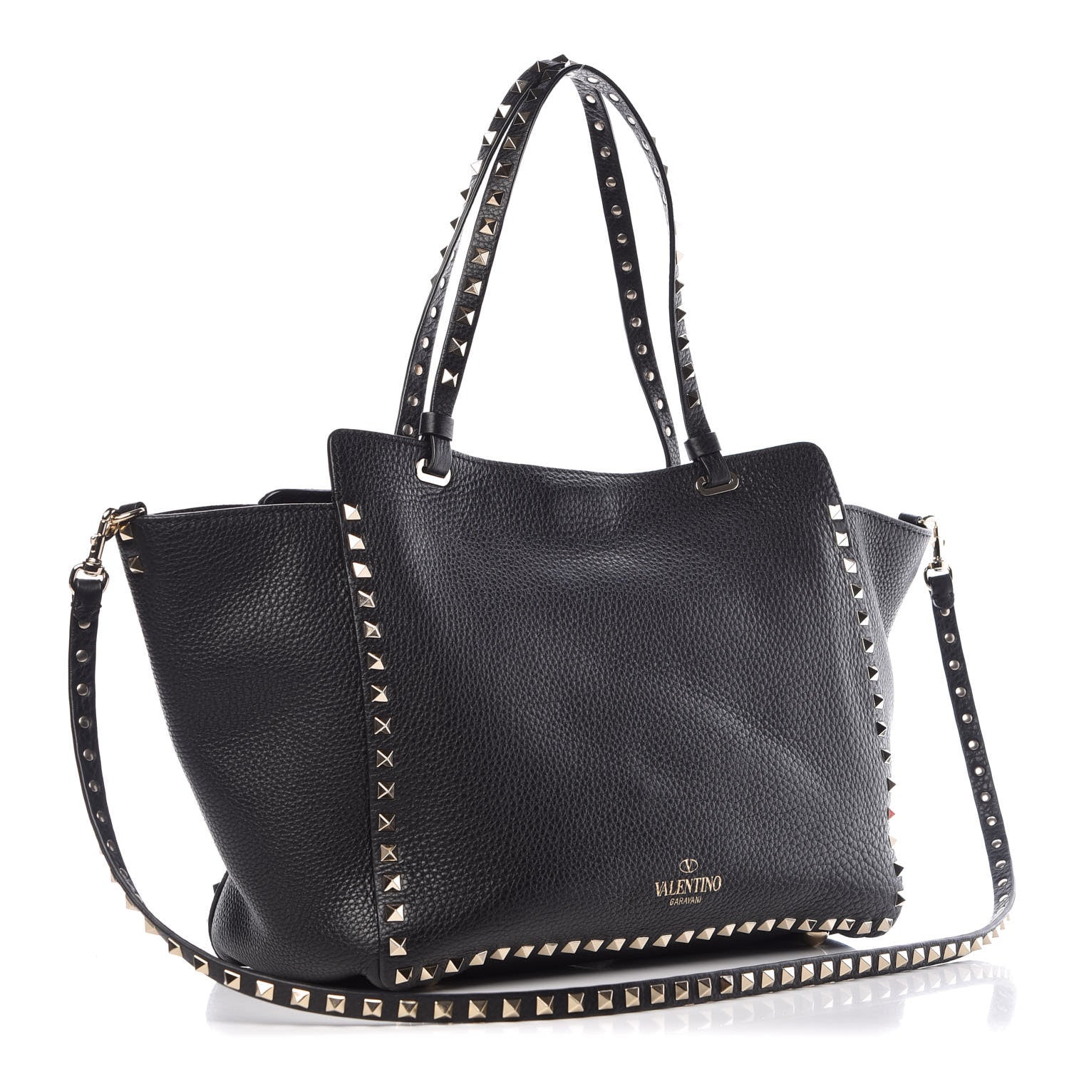 Valentino Garavani Alce Printed Calfskin Medium Rockstud Tote Black 4 of 9