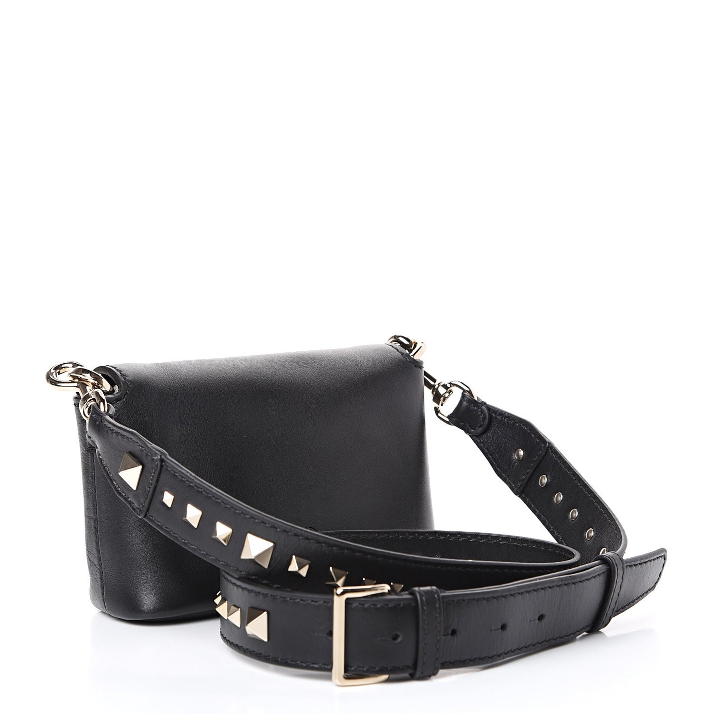 Vitello Small Rockstud Demilune Crossbody Bag Black