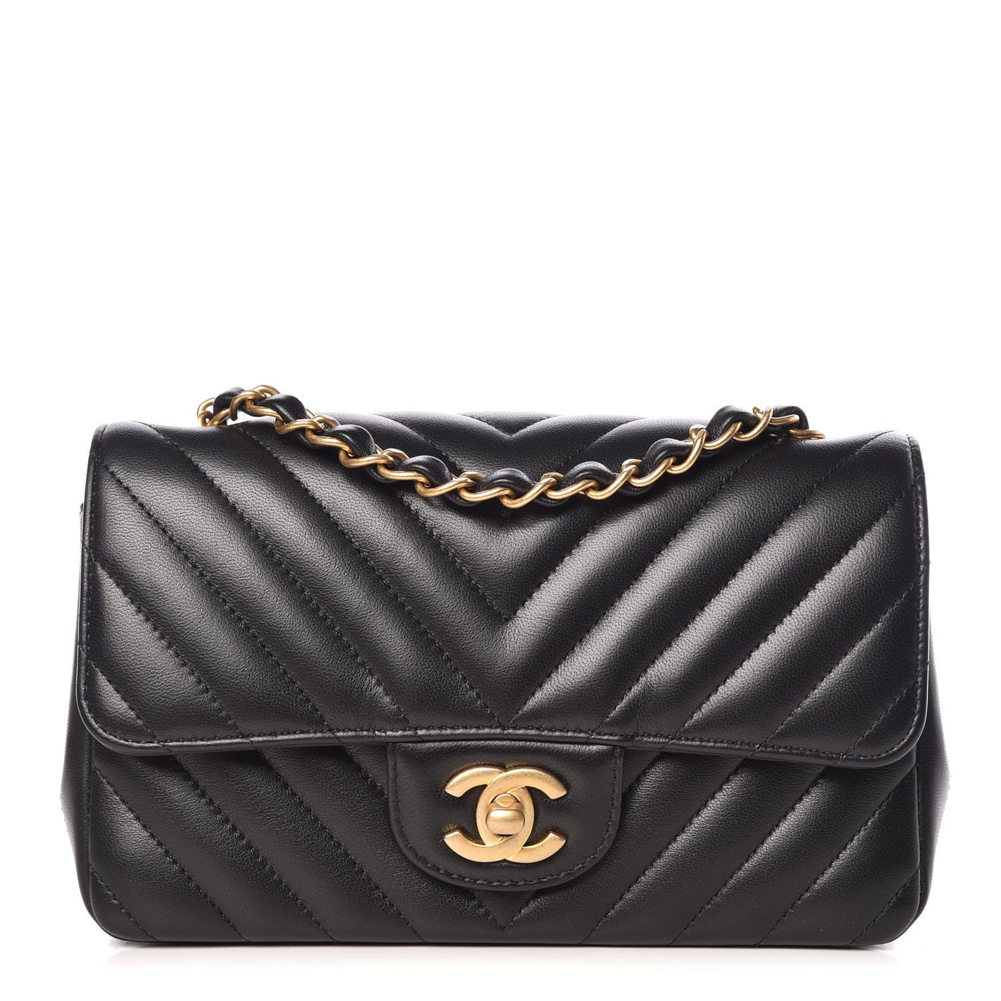Lambskin Chevron Quilted Mini Rectangular Flap Black