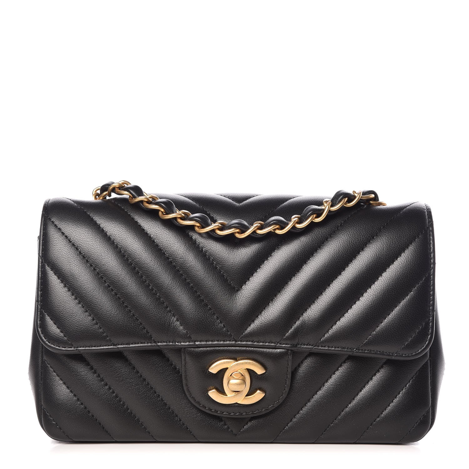 Chanel Lambskin Chevron Quilted Mini Rectangular Flap Black 1 of 10
