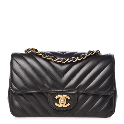 Chanel Lambskin Chevron Quilted Mini Rectangular Flap Black 1 of 10