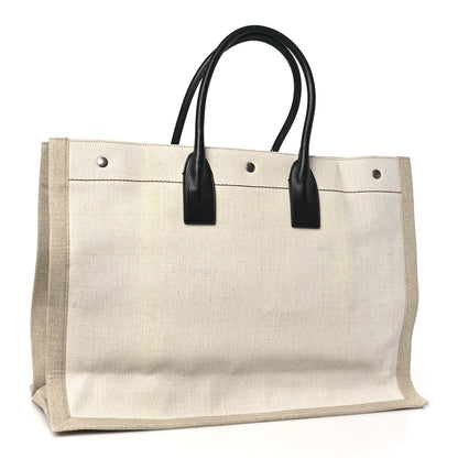 Saint Laurent Linen Calfskin Rive Gauche Tote Optic White 3 of 11