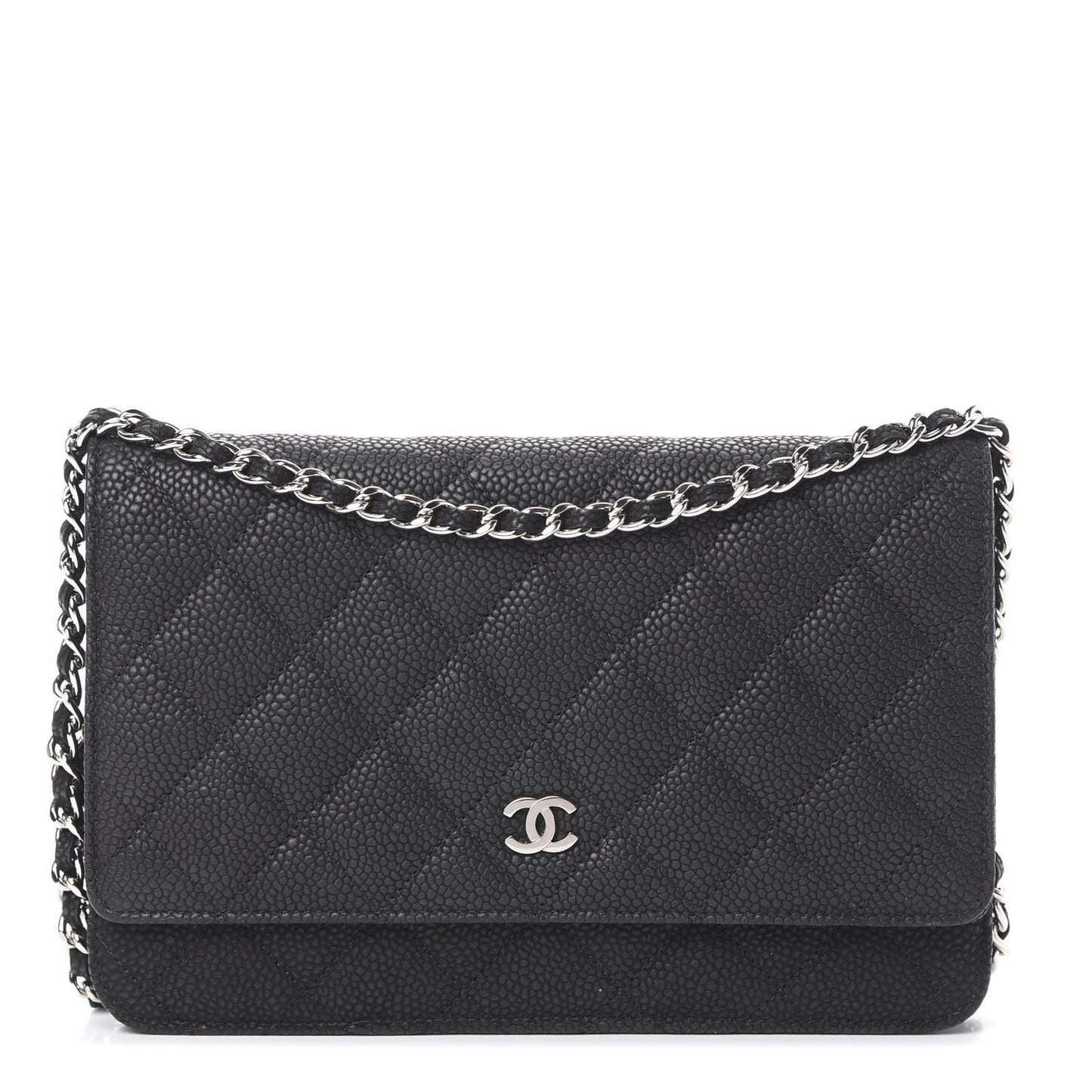 Iridescent Caviar Quilted Wallet On Chain WOC Black