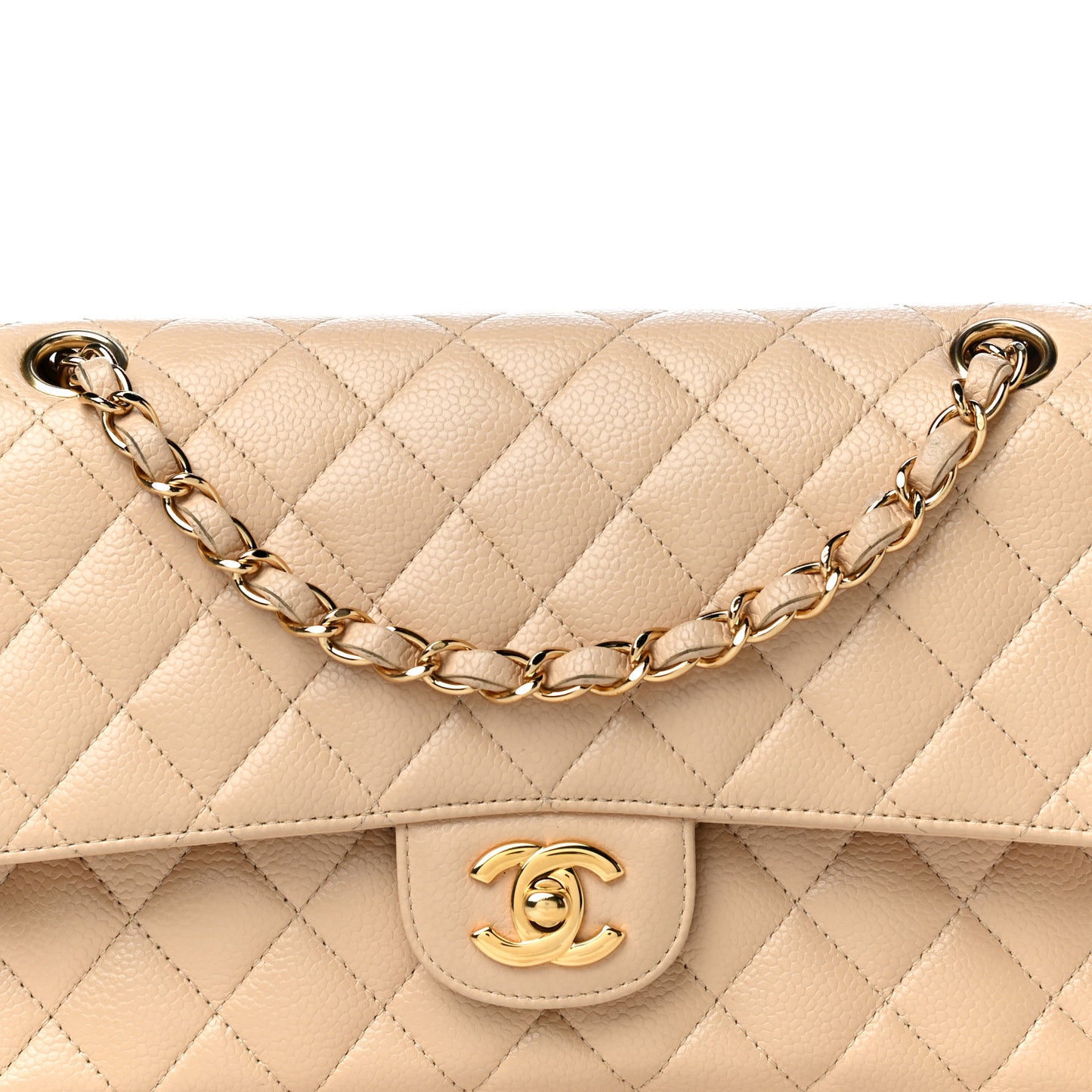 Caviar Quilted Medium Double Flap Beige