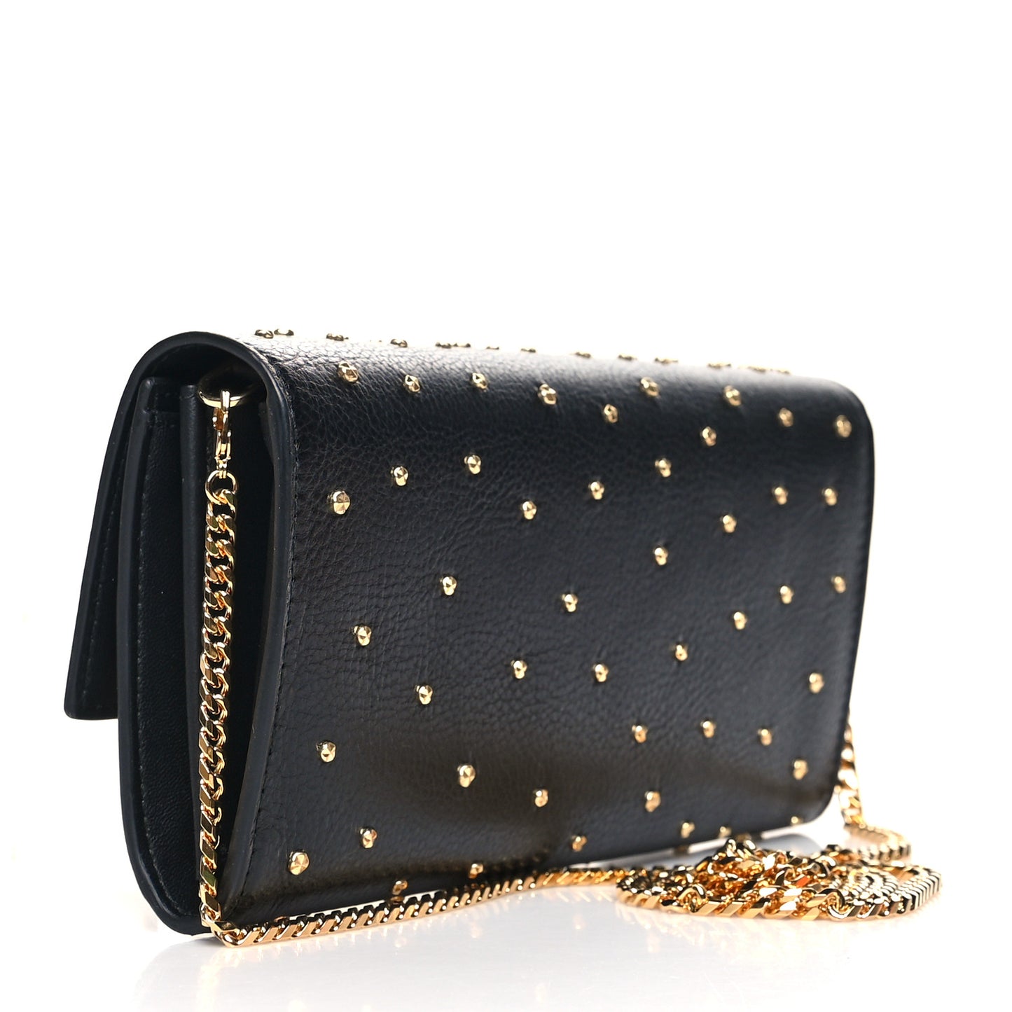 Calfskin Studded Skull Wallet on Chain Black