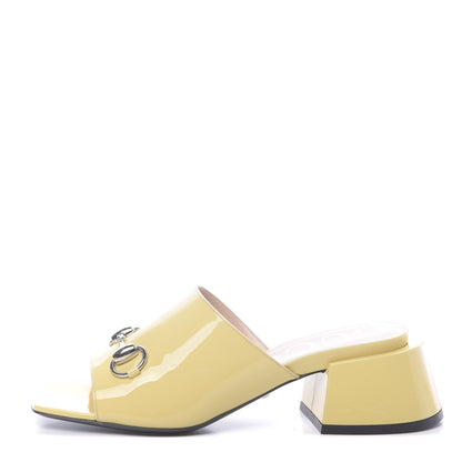 Gucci Patent Lexi Horsebit Mid-Heel Slide Sandals 37.5 Burro 1 of 9