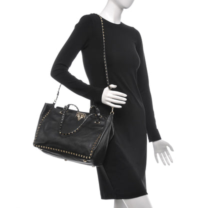 Valentino Garavani Vitello Medium Rockstud Tote Black 2 of 7