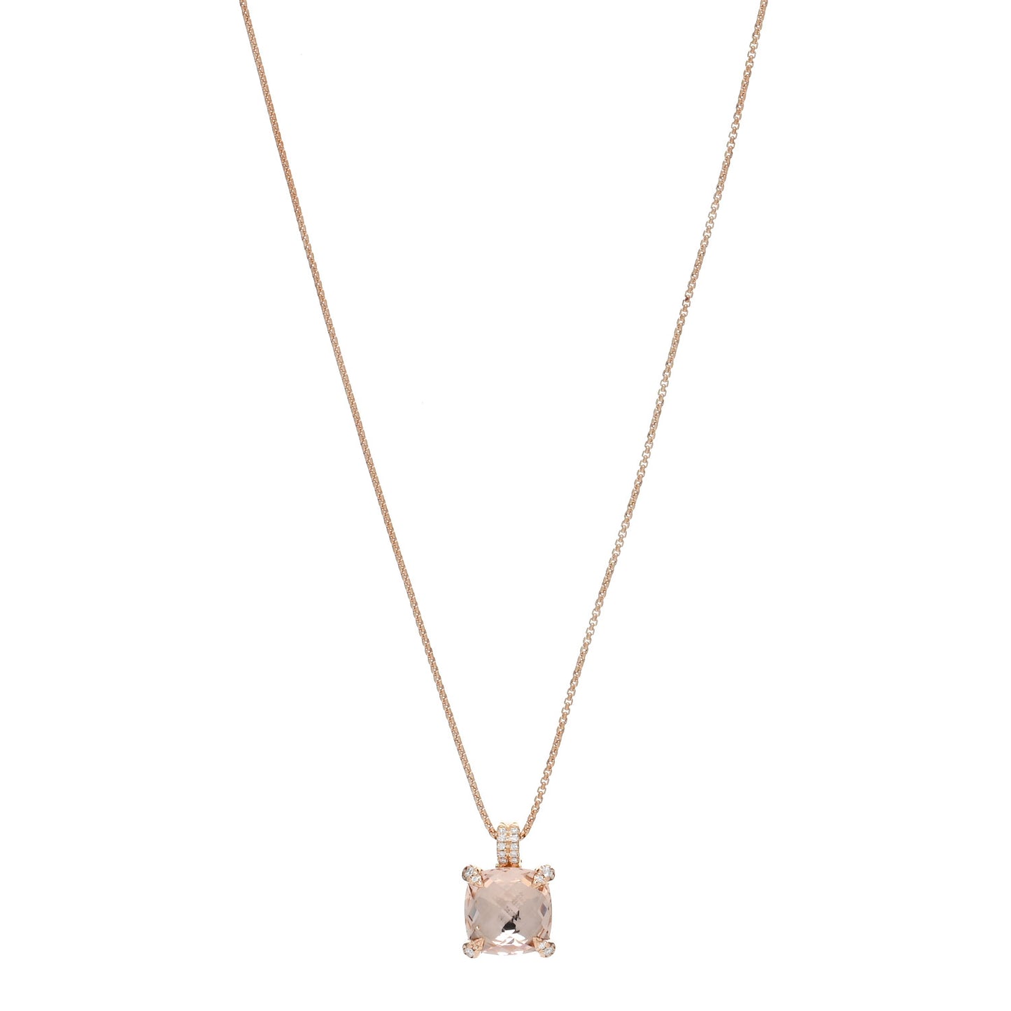 18K Rose Gold Diamond Morganite 11mm Chatelaine Pendant Necklace