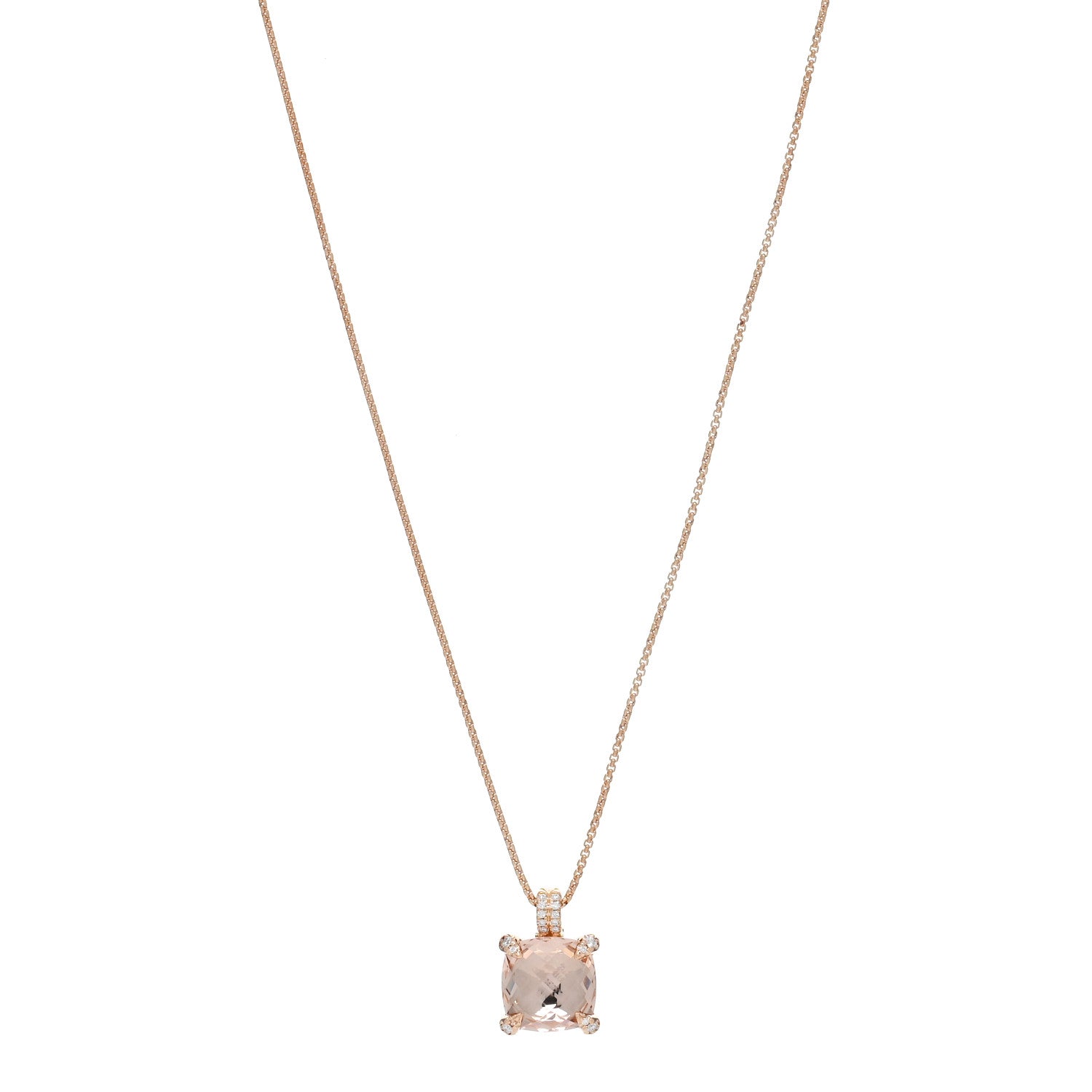David Yurman 18K Rose Gold Diamond Morganite 11mm Chatelaine Pendant Necklace 1 of 5