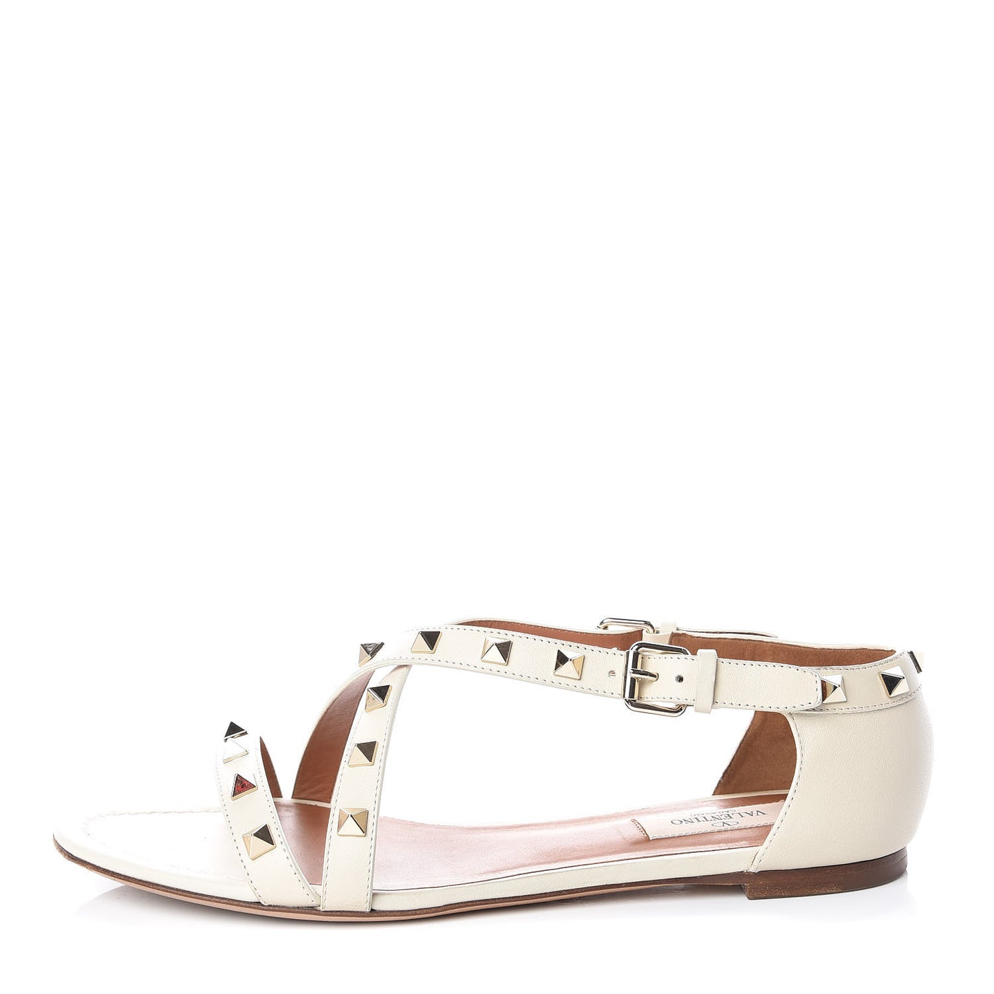 Nappa Rockstud Flat Sandals 39 White