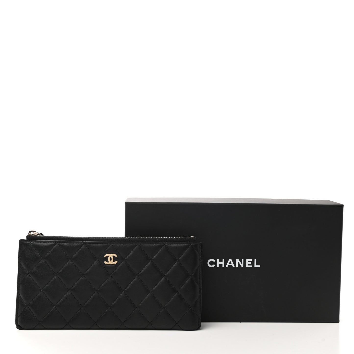 Lambskin Quilted Zip Pouch Black