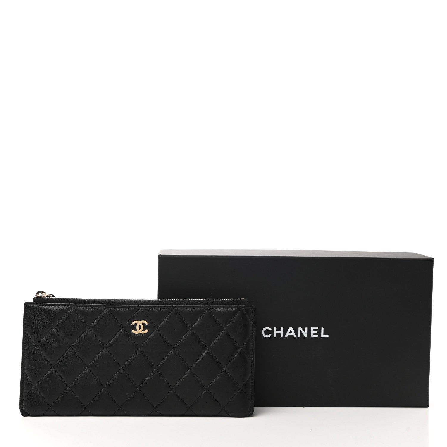 Chanel Lambskin Quilted Zip Pouch Black 9 of 10
