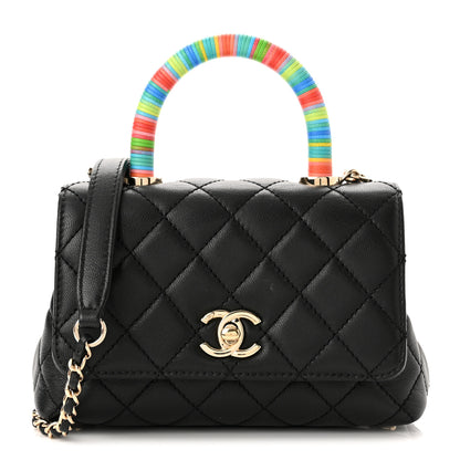 Chanel Goatskin Quilted Rainbow Extra Mini Coco Handle Flap Black 1 of 10