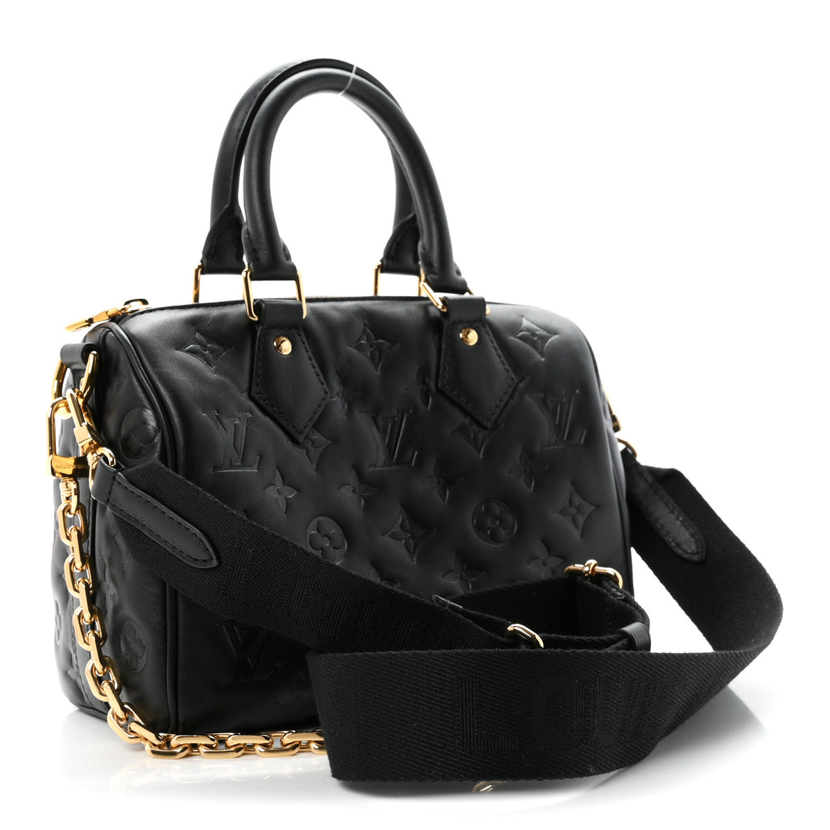 Louis Vuitton Lambskin Embossed Monogram Speedy 22 Bandouliere Black 3 of 10