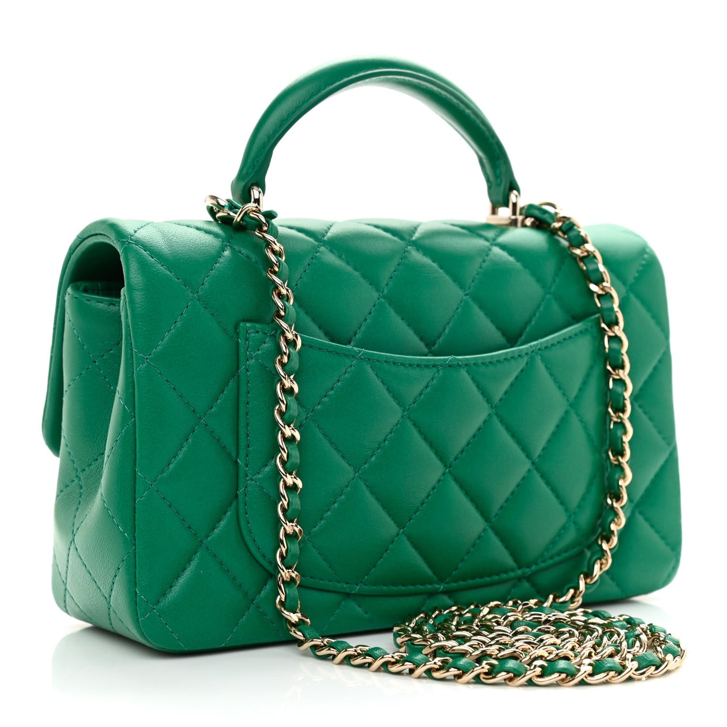 Lambskin Quilted Mini Top Handle Rectangular Flap Green