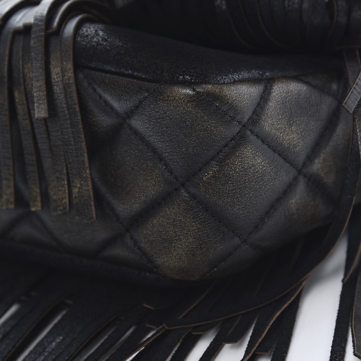 Metallic Calfskin Quilted Large Into The Fringe Flap Black