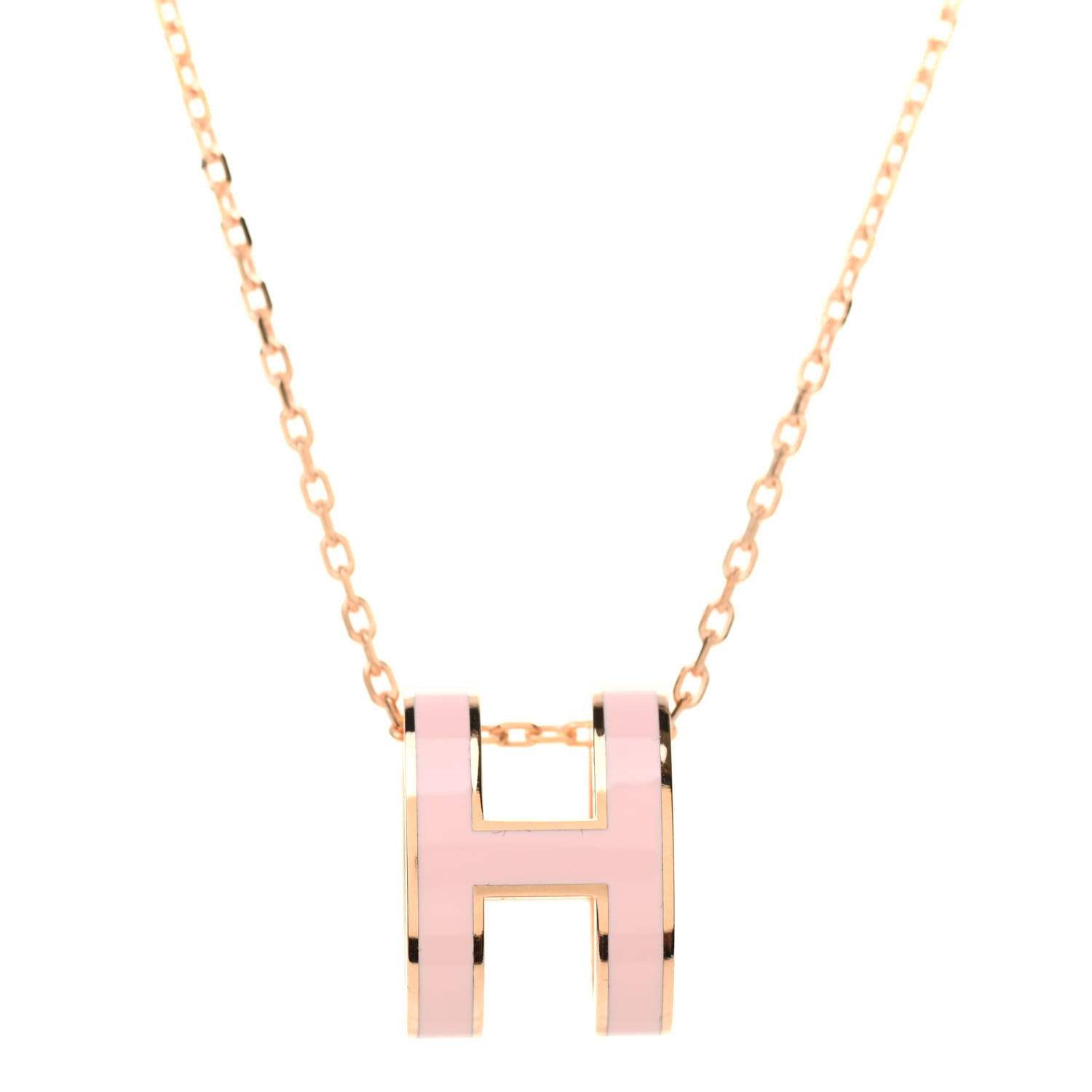 Hermes Lacquered Rose Gold Pop H Pendant Necklace Rose Dragee 4 of 5