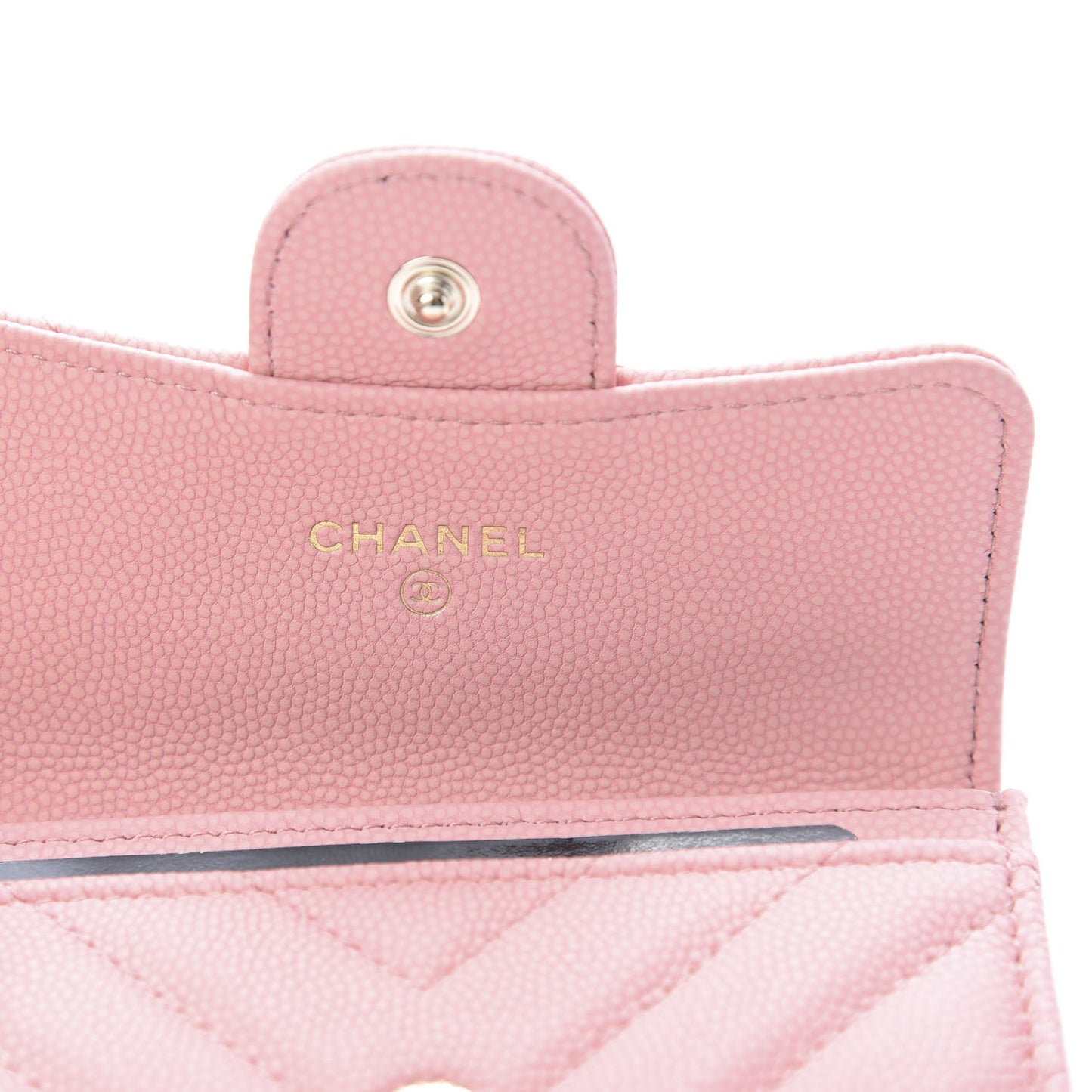 Matte Caviar Chevron Quilted Flap Card Holder Pink