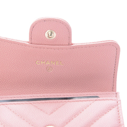 Chanel Matte Caviar Chevron Quilted Flap Card Holder Pink 6 of 9