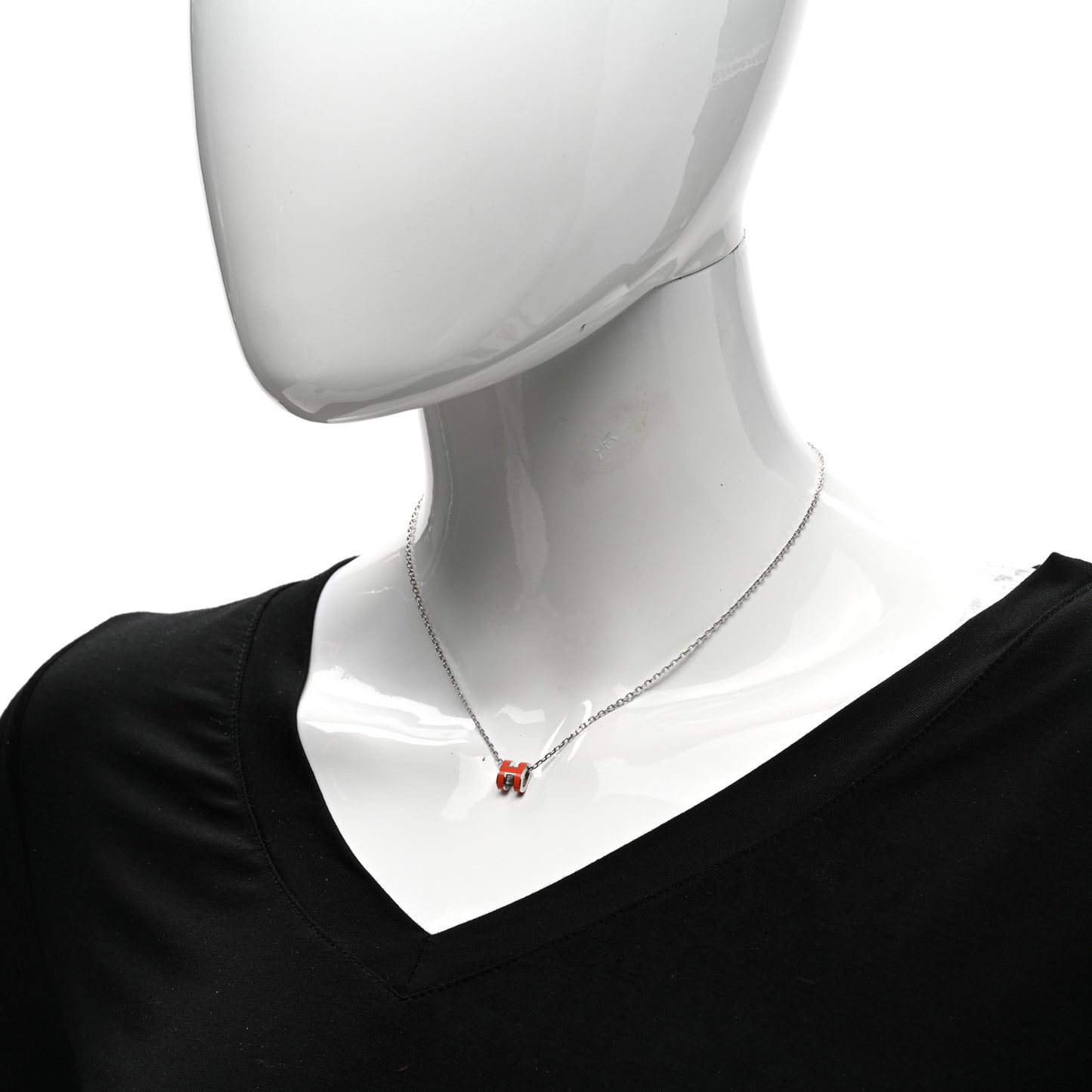 Lacquered Palladium Mini Pop H Pendant Necklace Orange