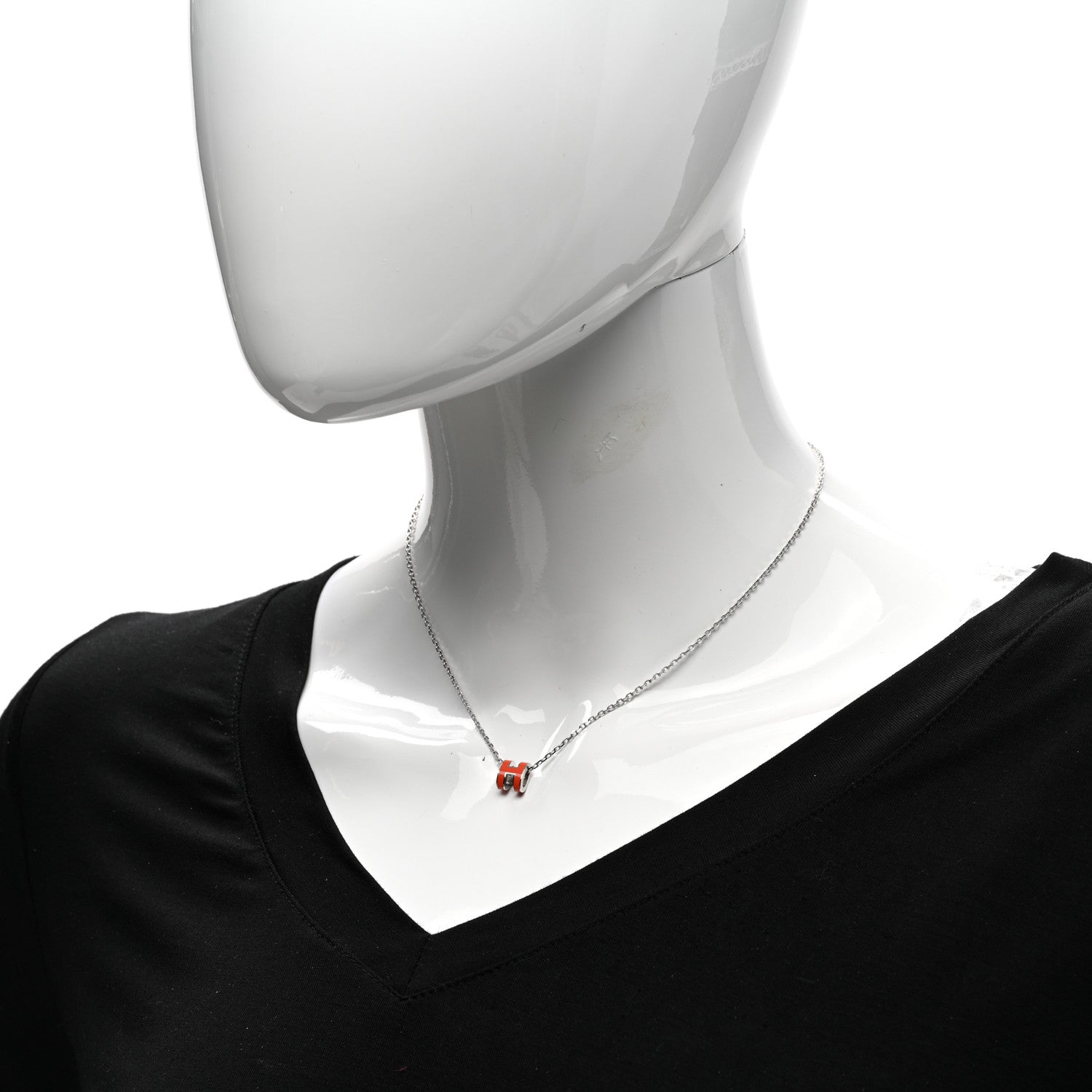 Hermes Lacquered Palladium Mini Pop H Pendant Necklace Orange 2 of 7
