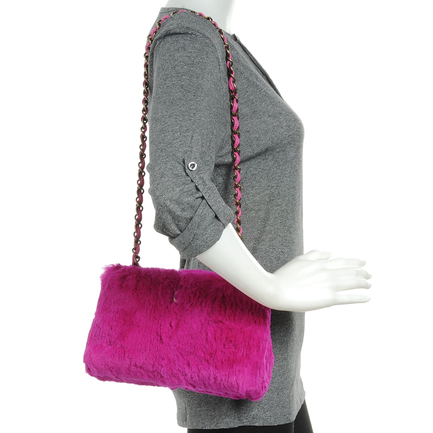 Rabbit Fur Shoulder Bag Fuchsia
