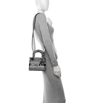 Christian Dior Canvas Houndstooth Embroidered Mini Lady D-Lite Black White 2 of 9