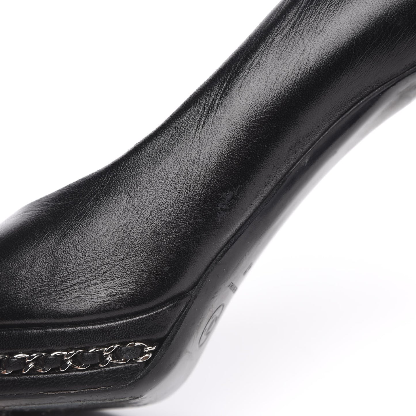 Lambskin CC Cap Toe Platform Chain Pumps 41 Black