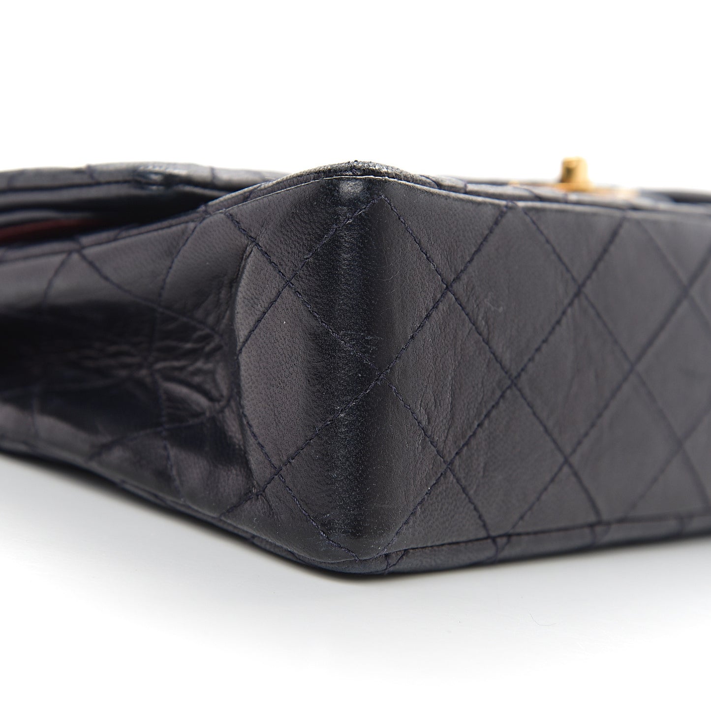 Lambskin Quilted Medium Double Flap Navy