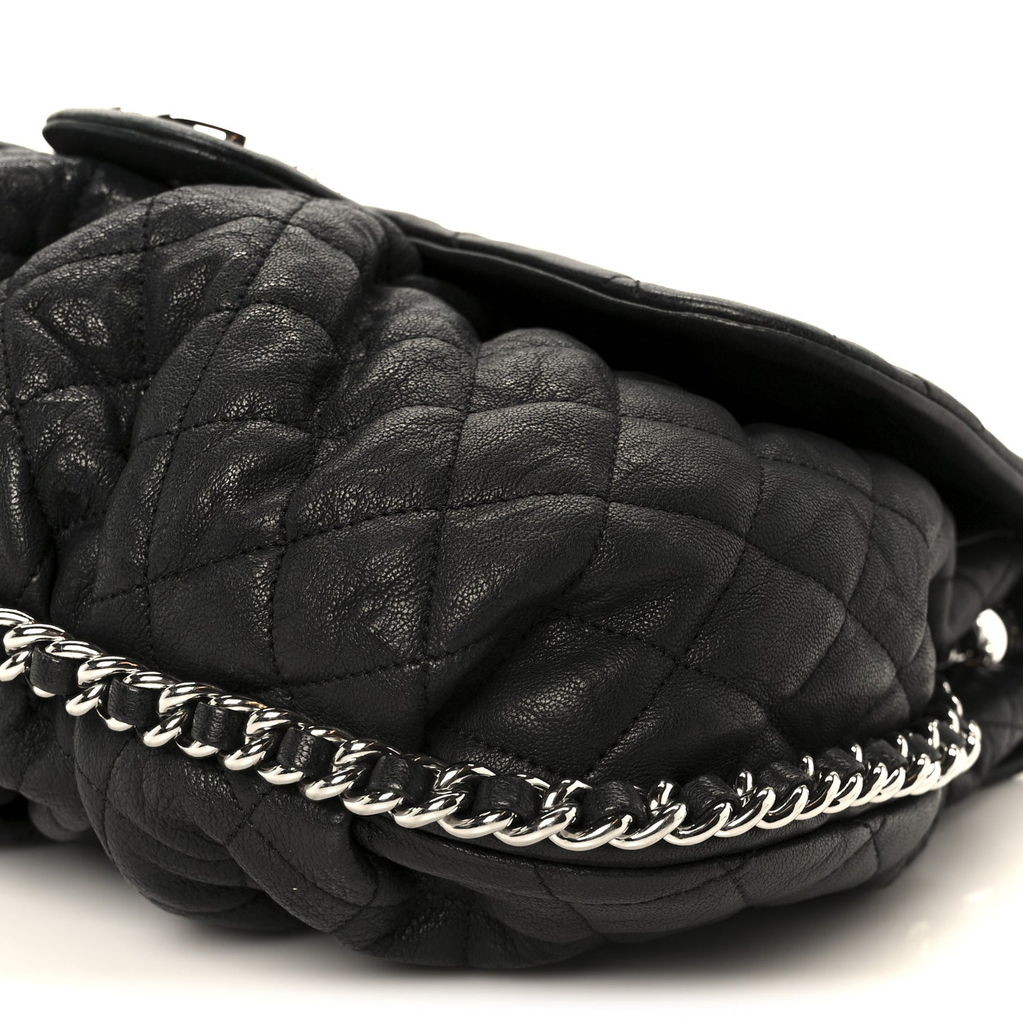 Washed Lambskin Quilted Large Chain Around Messenger Black