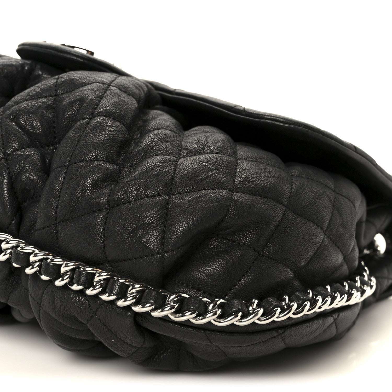 Chanel Washed Lambskin Quilted Large Chain Around Messenger Black 10 of 11
