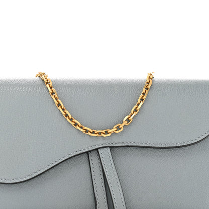 Christian Dior Goatskin Saddle Chain Wallet Pouch Cloud Blue 9 of 11
