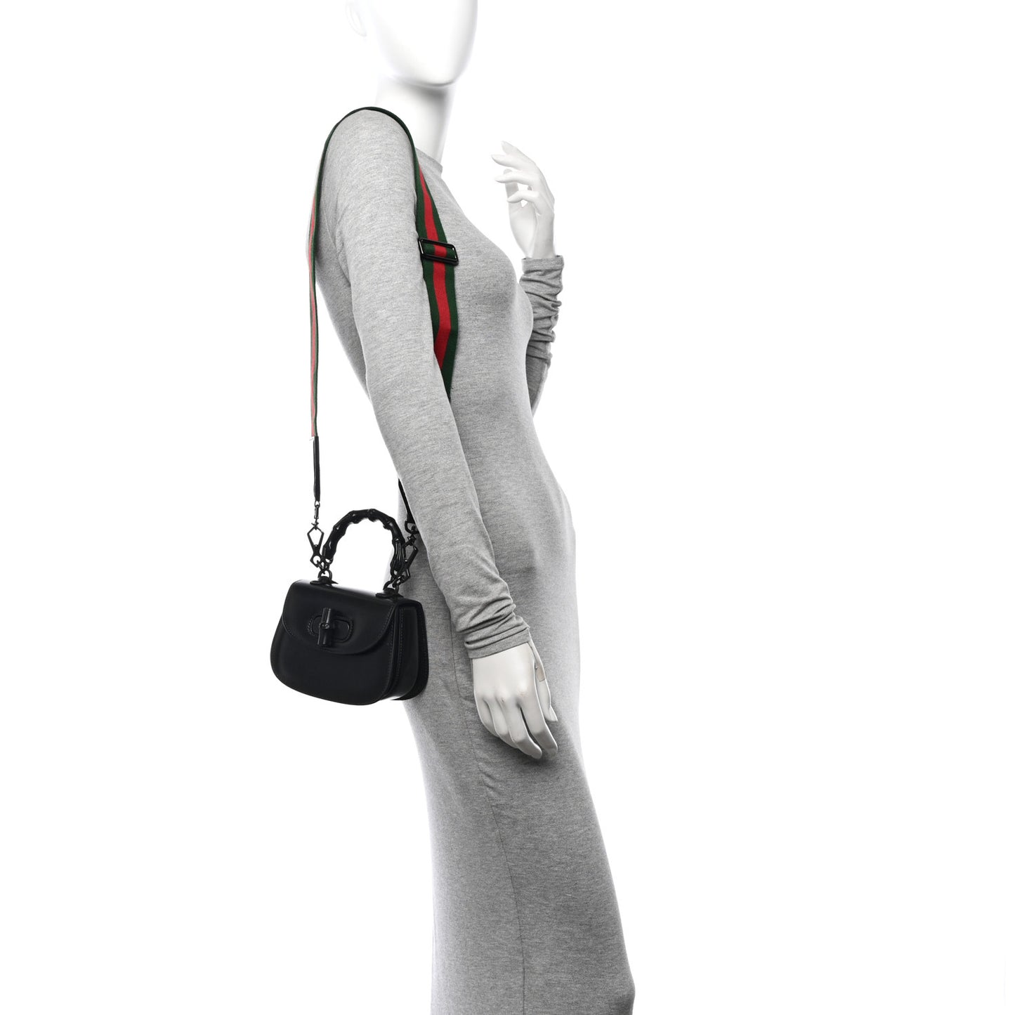 Boarded Dyana Lux Calfskin Web Monochrome Mini Bamboo 1947 Top Handle Bag Black