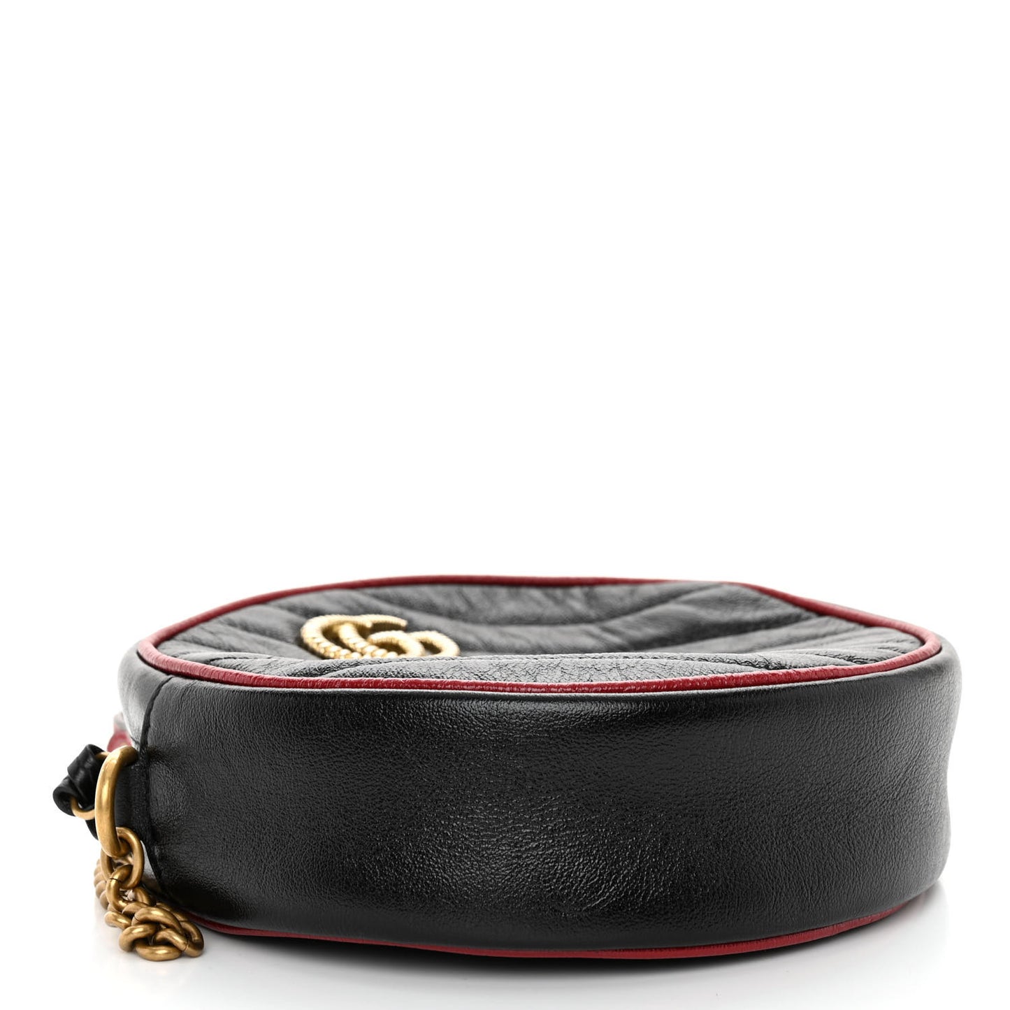 Vintage Effect Calfskin Matelasse Diagonal Mini Torchon GG Marmont Round Shoulder Bag Black Romantic Cherry