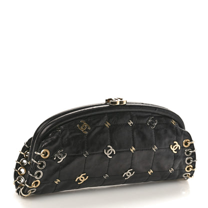 Chanel Calfskin Square Quilted Grommet Embellished Piercing Chic Clutch Black 3 of 9