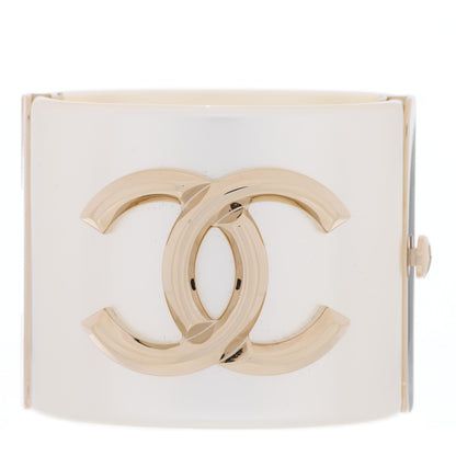 Chanel Resin CC Cuff Pearly White Gold 1 of 3