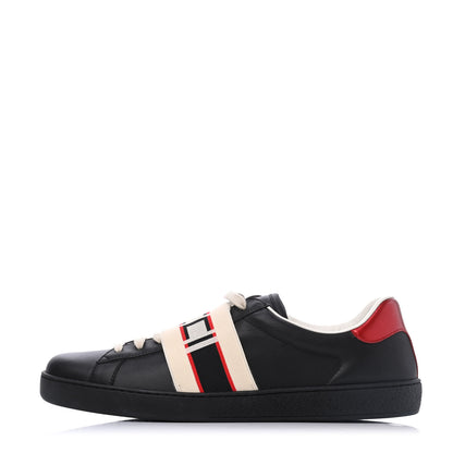 Gucci Calfskin Stripe Mens New Ace Sneakers 10 Black Ecru Red Flame 1 of 15