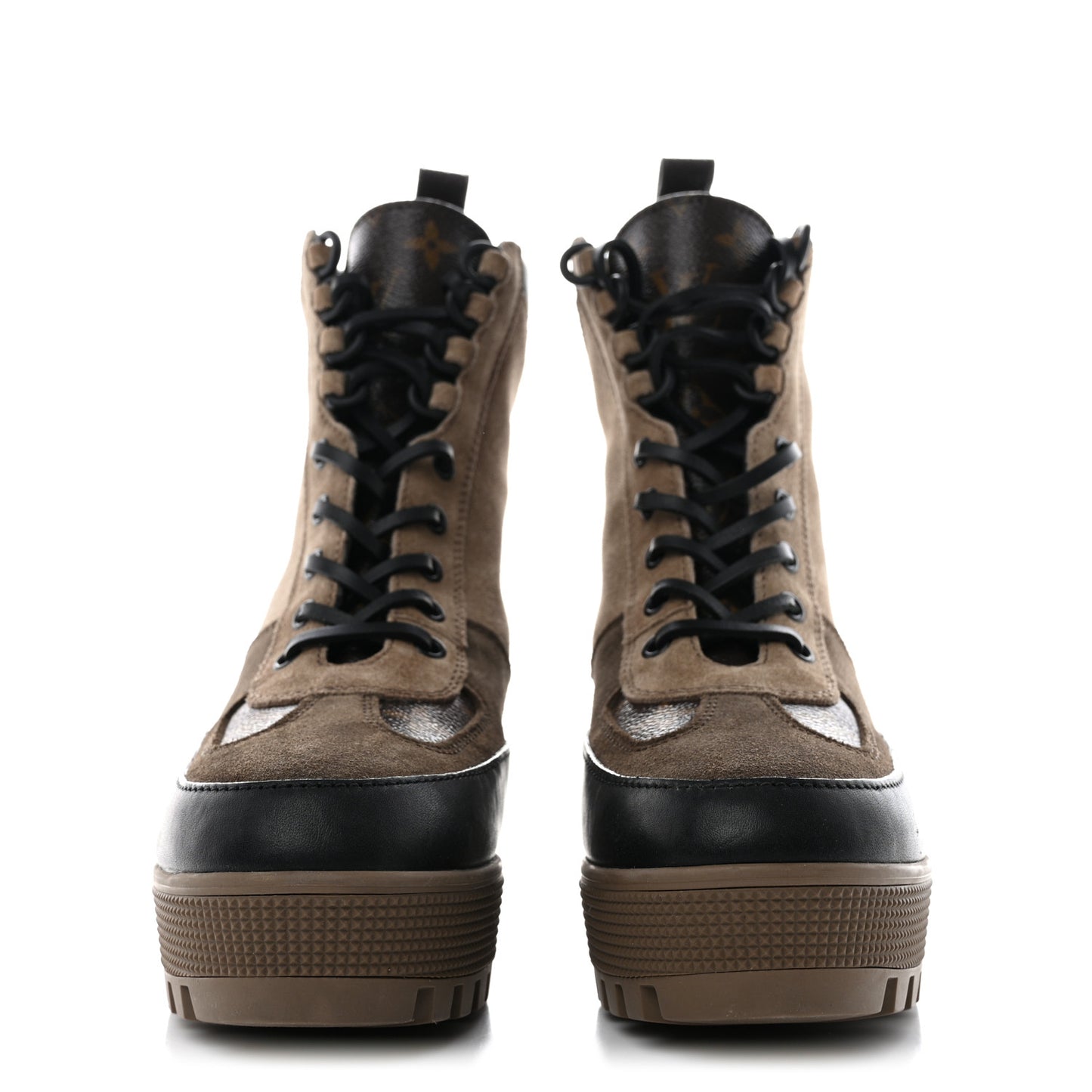 Suede Calfskin Monogram Laureate Platform Desert Boots 37 Taupe