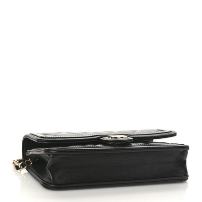 Chanel Lambskin Patent Calfskin Quilted Flap Phone Holder With Chain Black 4 of 9