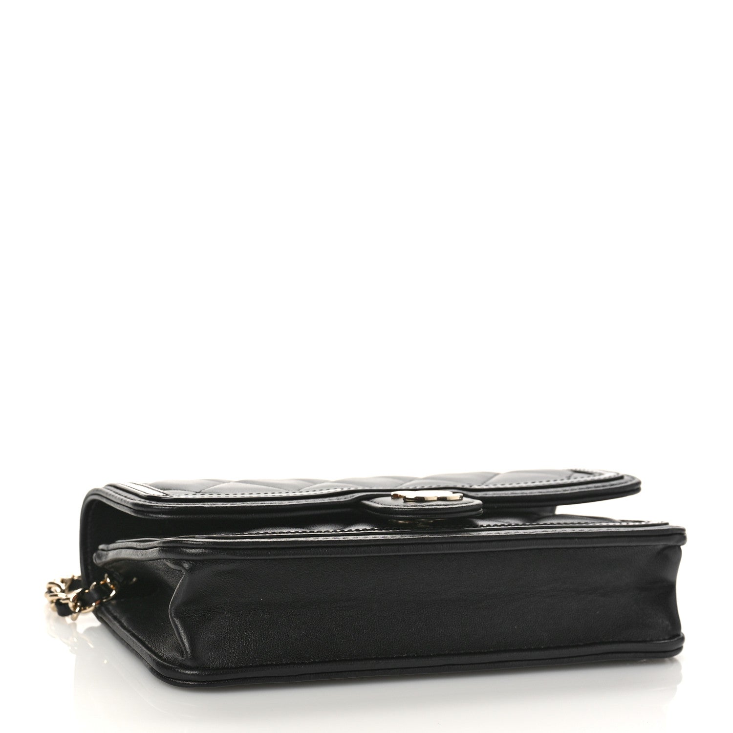 Chanel Lambskin Patent Quilted Phone Holder Wallet With Chain Black 4 of 10