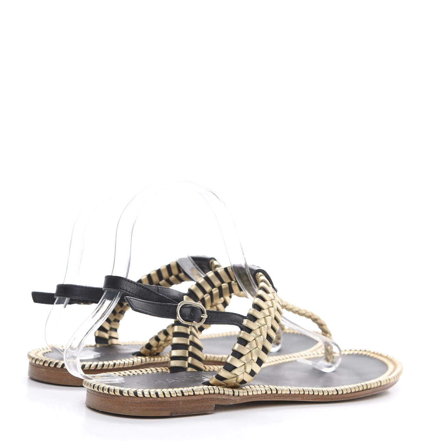 Chanel Metallic Lambskin Calfskin Braided Thong Sandals 39 Black Gold 4 of 8