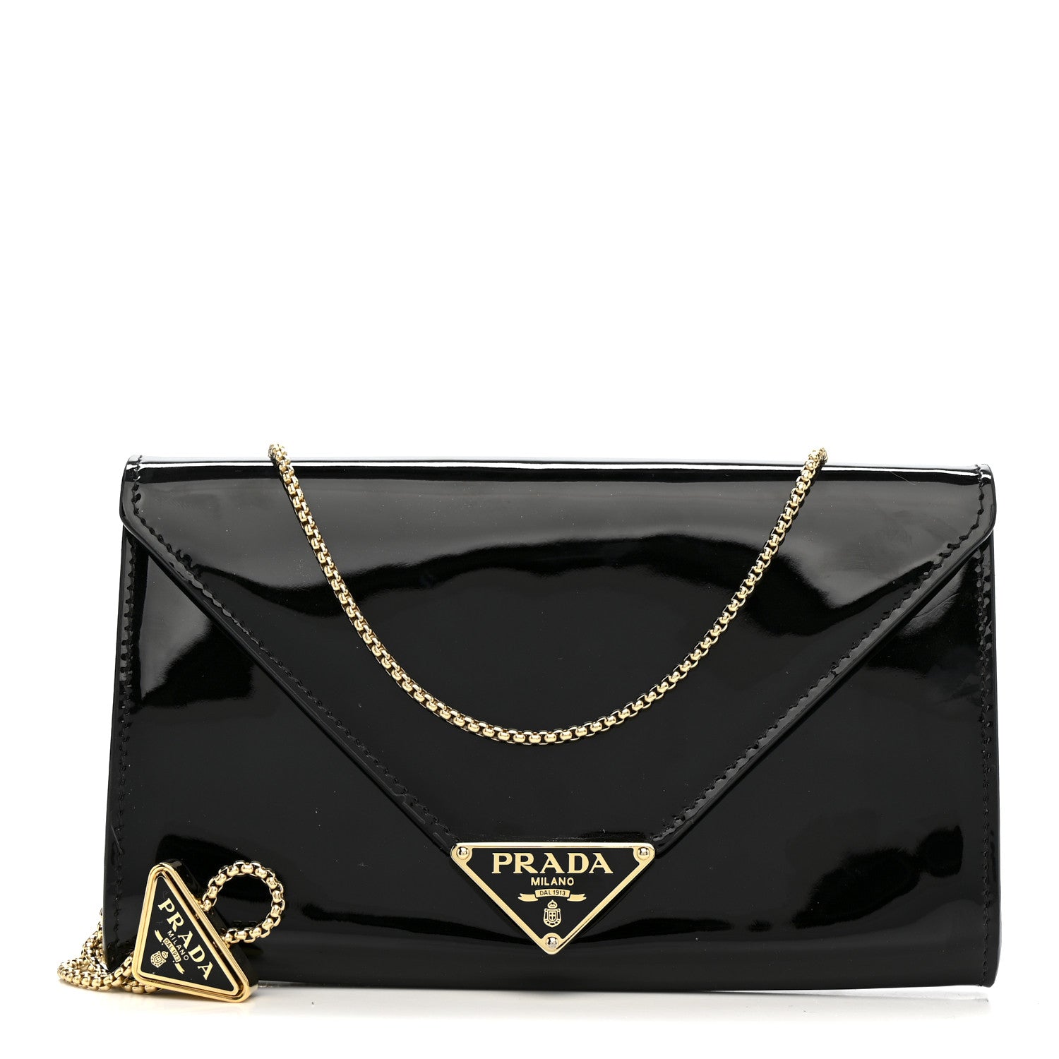 Prada Vernice Metal Triangle Logo Clutch Black 1 of 13
