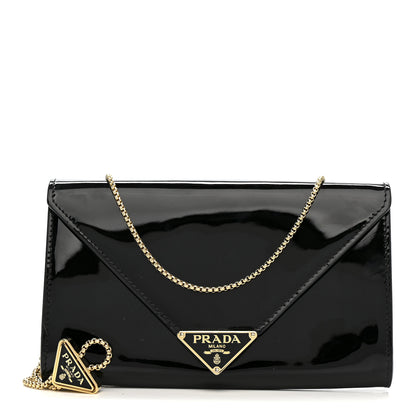 Prada Vernice Metal Triangle Logo Clutch Black 1 of 13