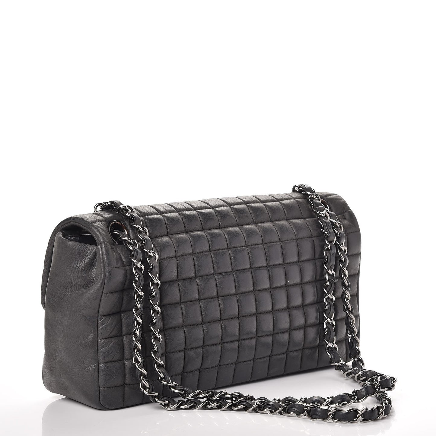 Iridescent Calfskin Square Quilted Flap Dark Grey