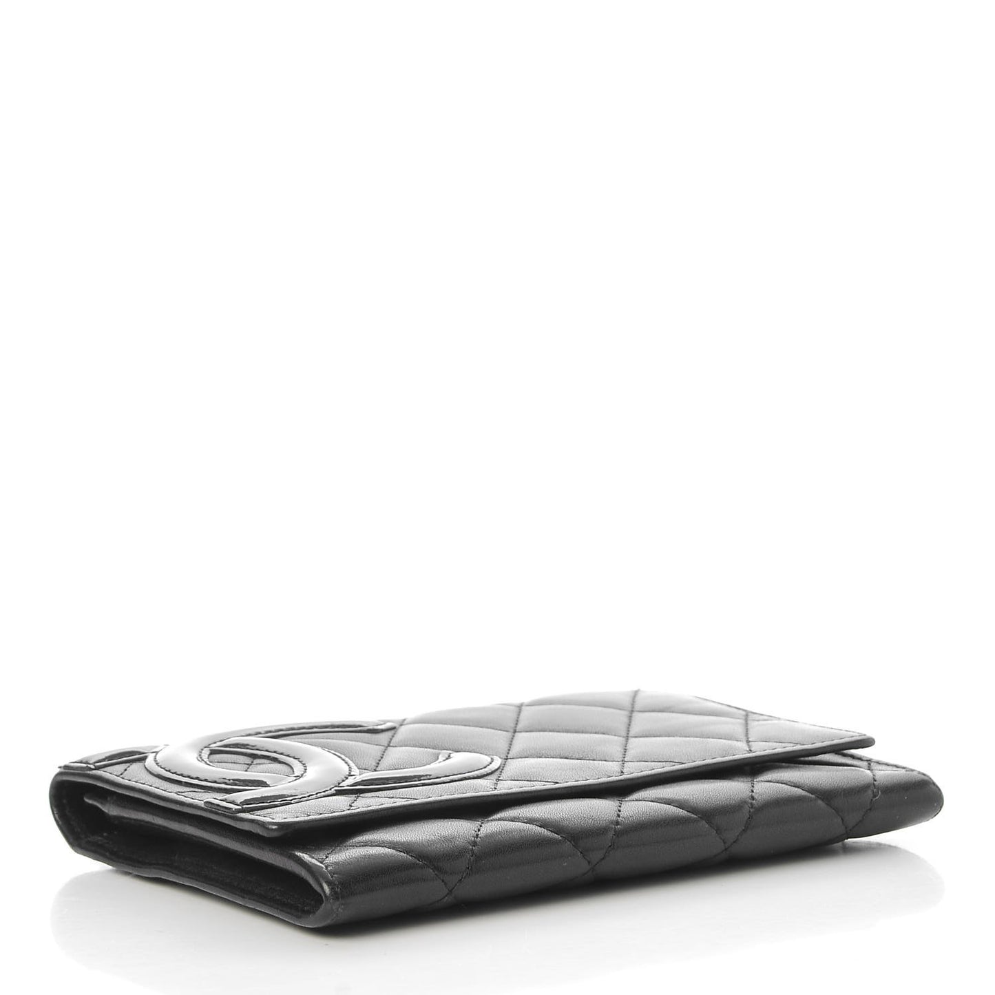 Calfskin Quilted Cambon Flap Wallet Black