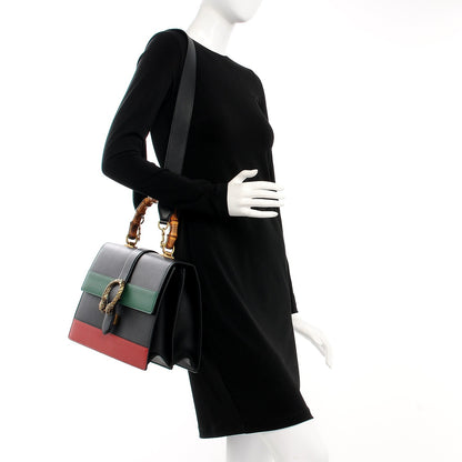 Gucci Calfskin Bamboo Web Large Dionysus Top Handle Bag Black Bright Evergreen Hibiscus Red 2 of 8