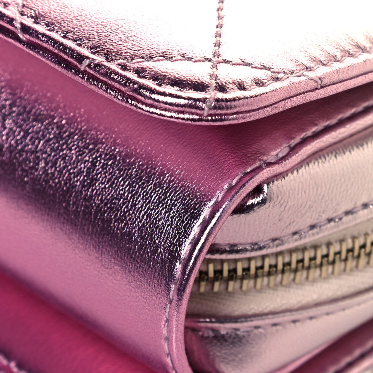 Metallic Lambskin Like A Wallet Flap Golden Pink