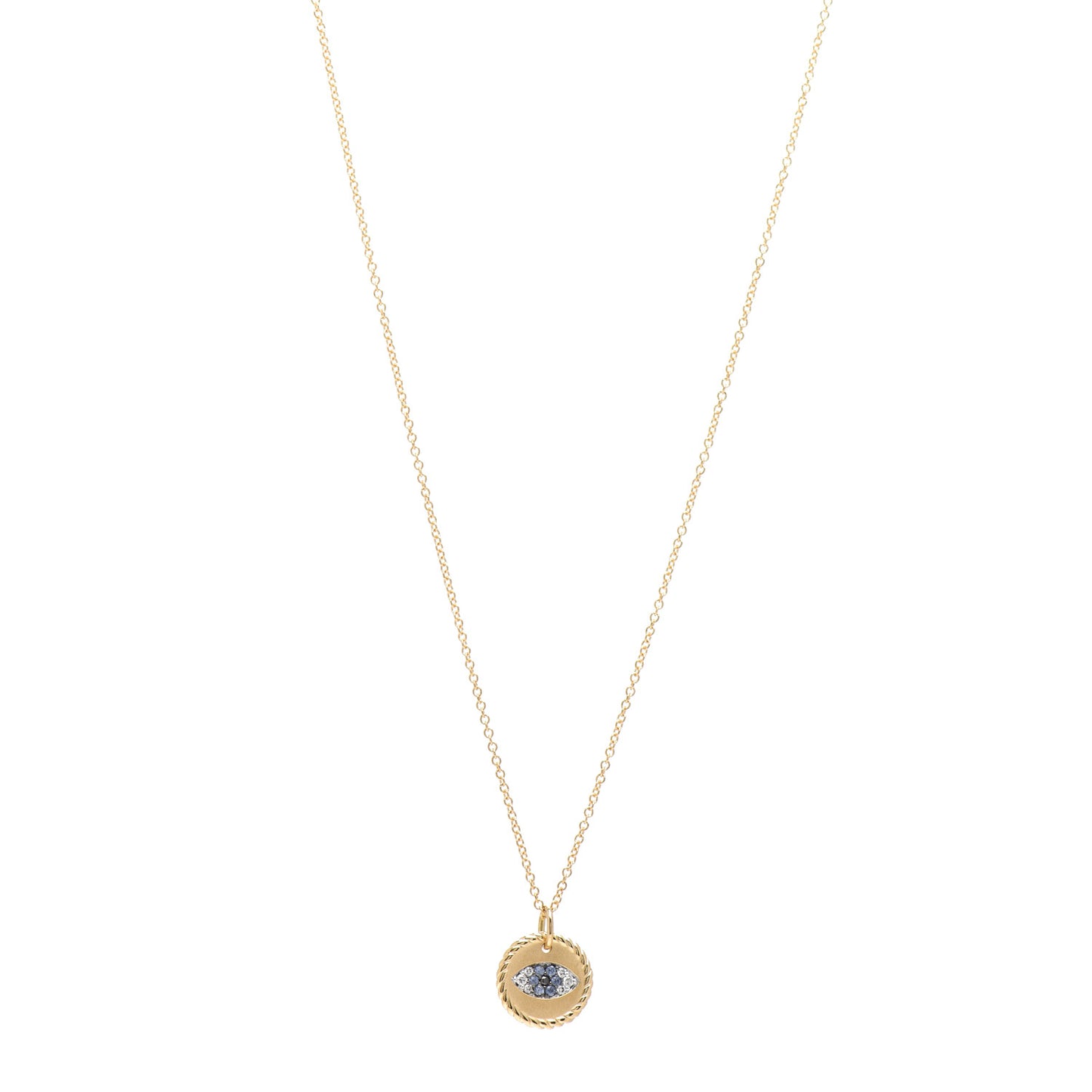 18K Yellow Gold Blue Sapphire Diamond Evil Eye Necklace