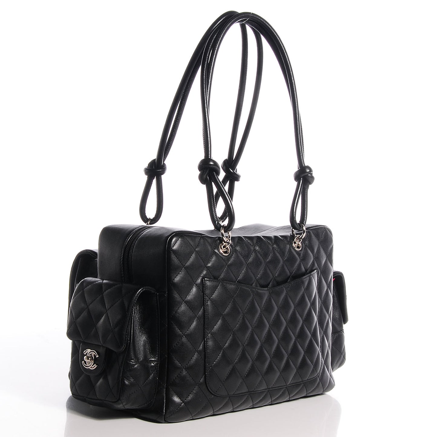 Calfskin Quilted Large Cambon Multipocket Reporter Black White