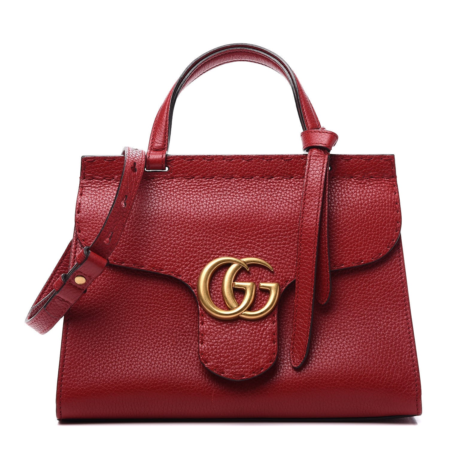 Gucci Calfskin Mini GG Marmont Top Handle Bag Vulcanic Red 1 of 11